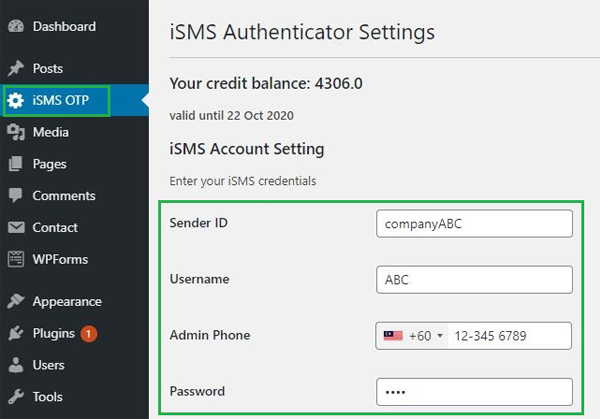 Configure WordPress iSMS Authenticator Plugin Malaysia