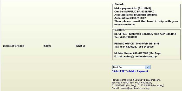 iSMS Credit purchase and credit reload