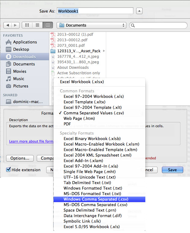 Export Microsoft Excel (2008) to CSV in Mac OS